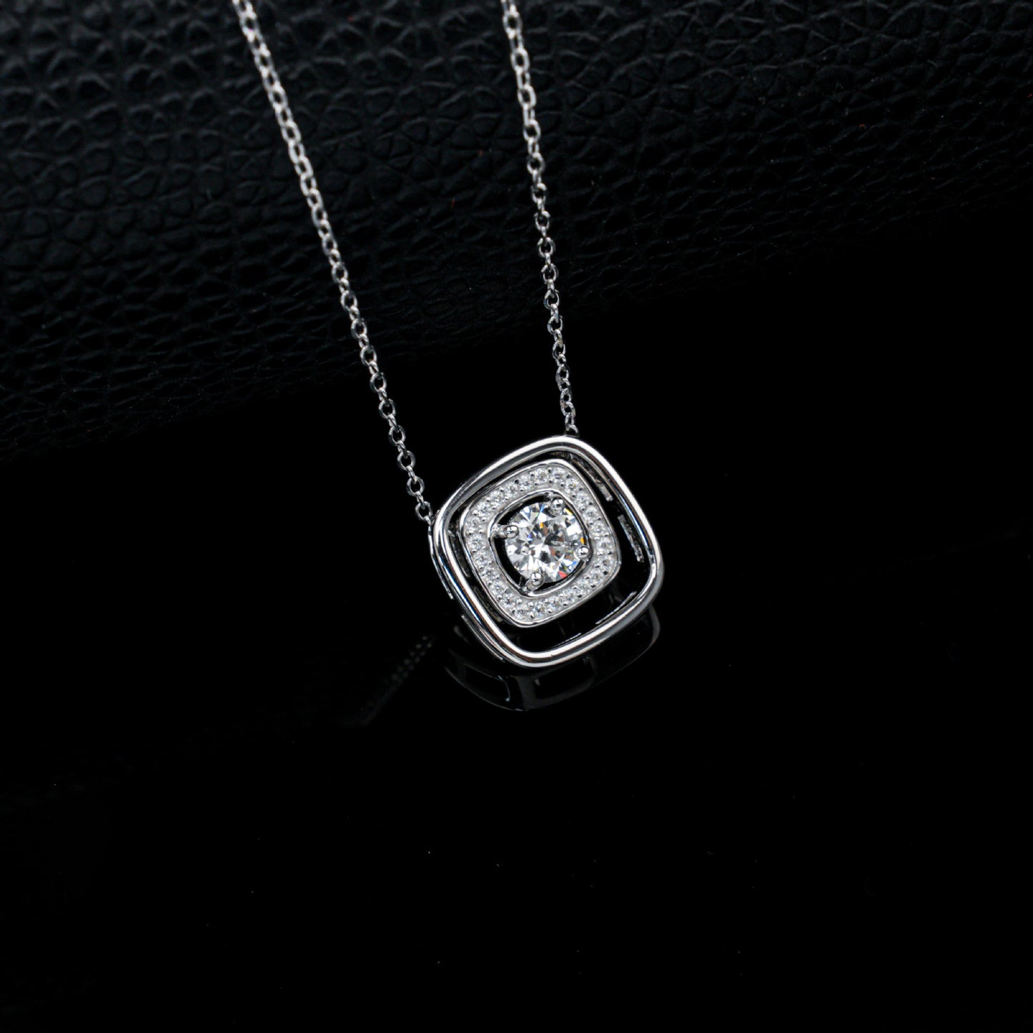 S925 Silver Double-Layer Square Halo Pendant Necklace, Elegant Versatile - Photo 4