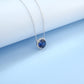 S925 Silver Round Lab Sapphire Single-Hoop Full Diamond Halo Pendant Necklace, Premium - Photo 3