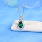 S925 Sterling Silver Lab Emerald Teardrop Pave Halo Necklace, for Women - Photo 2