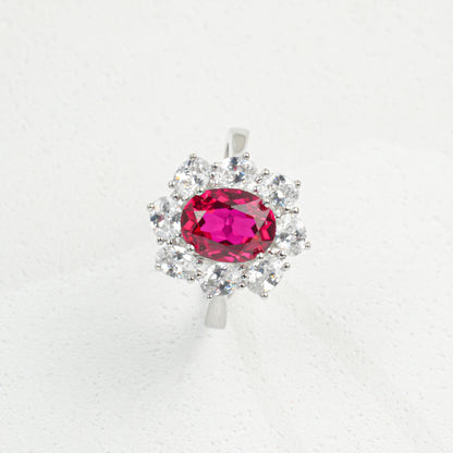 S925 Sterling Silver Lab Ruby Flower Ring for Women, Sparkly Versatile Premium - Photo 6
