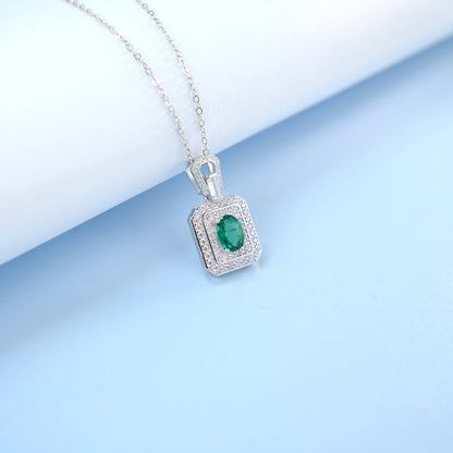 925 Sterling Silver Lab Emerald Necklace, Classic Fresh Vintage - Photo 3