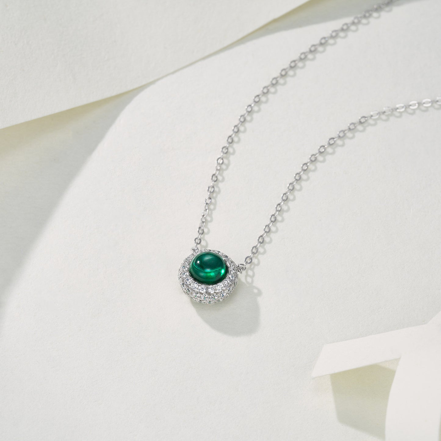S925 Sterling Silver Lab Emerald Plain Necklace, Simple Anniversary Gift - Photo 2