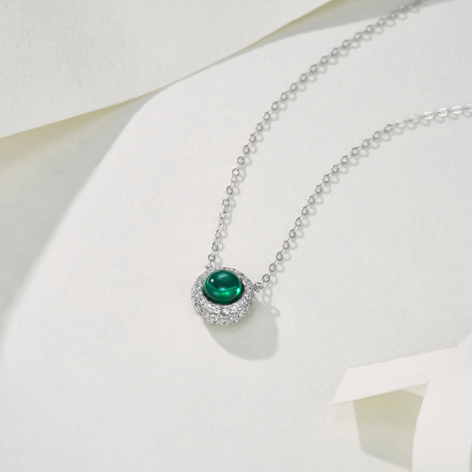 S925 Sterling Silver Lab Emerald Plain Necklace, Simple Anniversary Gift - Photo 2
