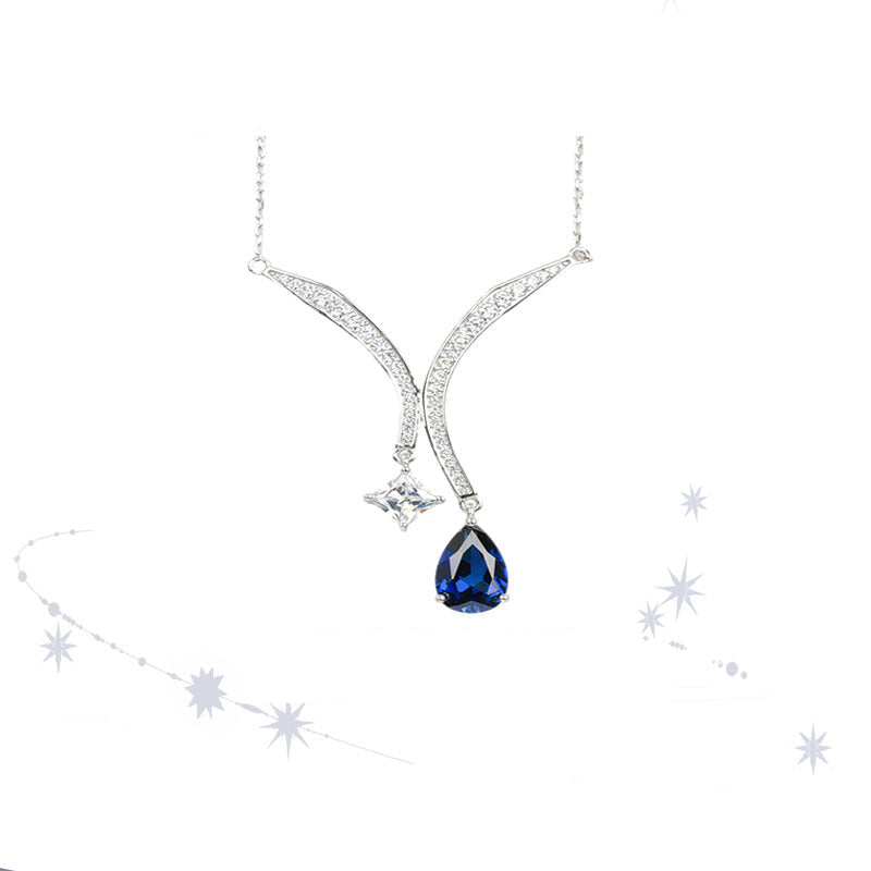 S925 Sterling Silver Lab Sapphire Necklace for Women, Premium - Photo 1