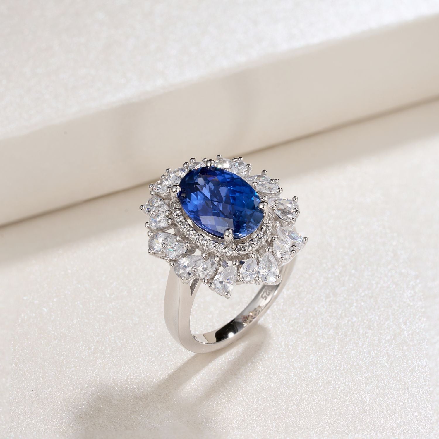 S925 Sterling Silver Lab Sapphire Ring Vintage Premium - Photo 3