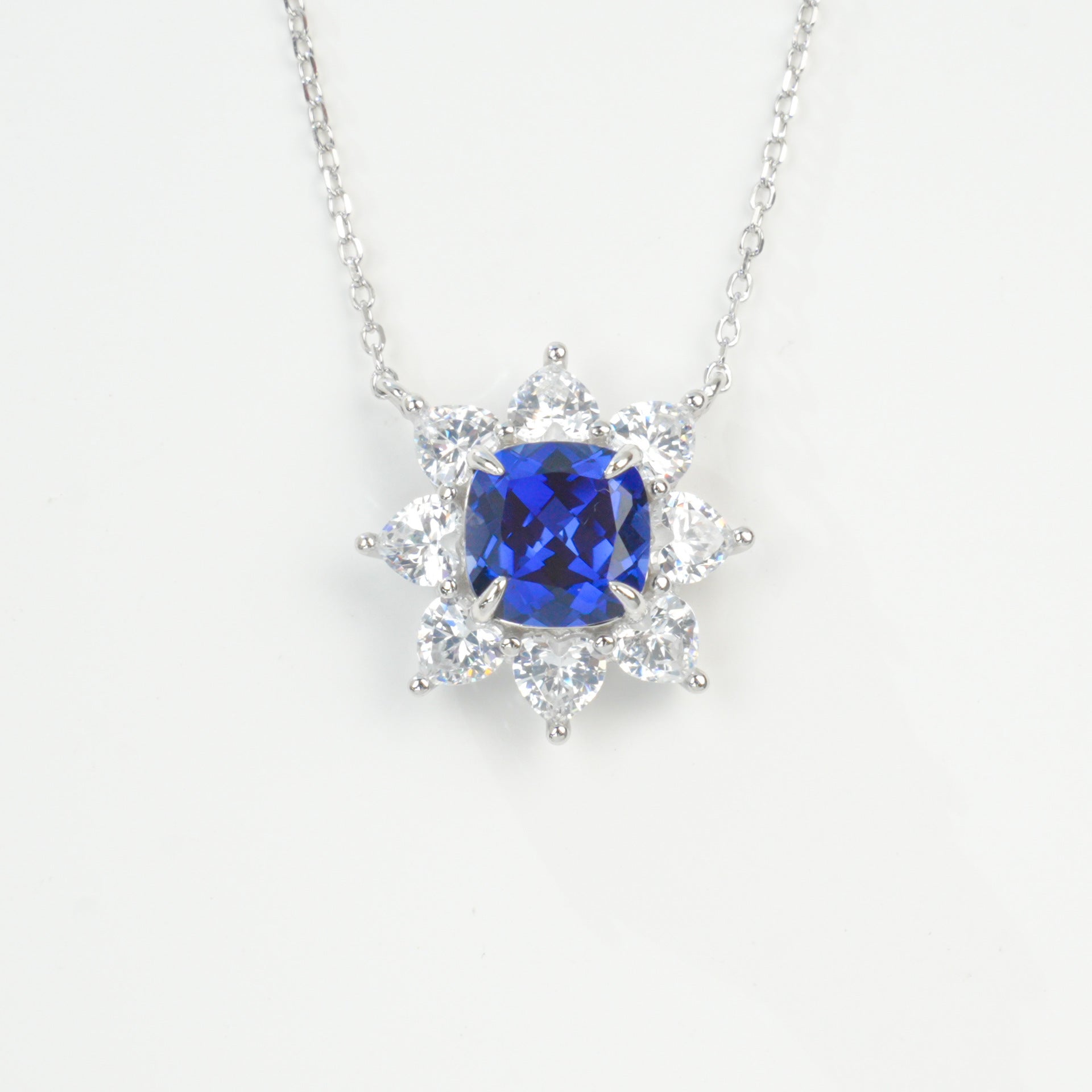 S925 Sterling Silver Lab Sapphire Necklace, Delicate Versatile - Photo 2