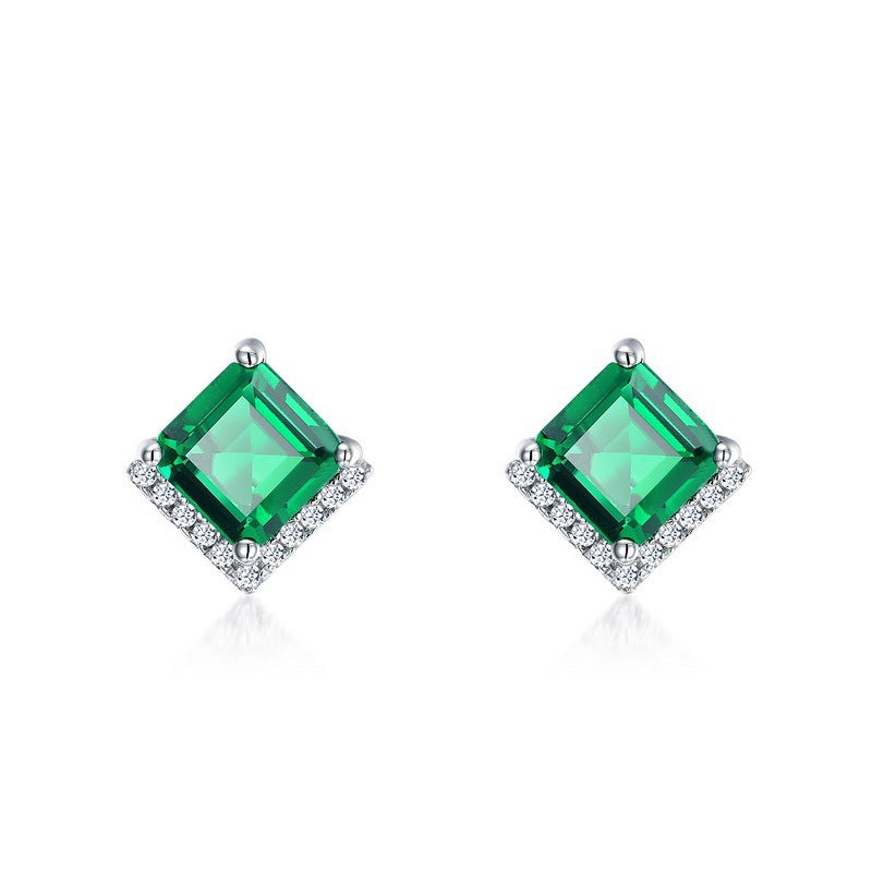 S925 Sterling Silver Lab Emerald Earrings, Sparkling Diamond Versatile - Photo 3