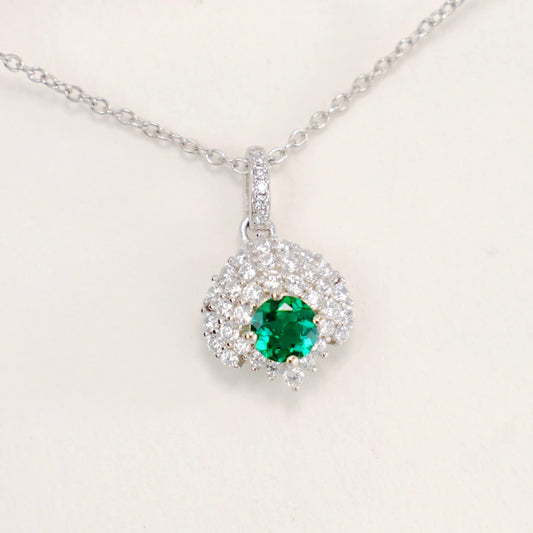 925 Sterling Silver 18K Gold-Plated Lab Emerald Pendant Necklace for Women, Elegant - Photo 2