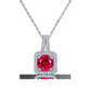 S925 Sterling Silver Square Lab Ruby Halo Pendant Necklace, Premium - Photo 5