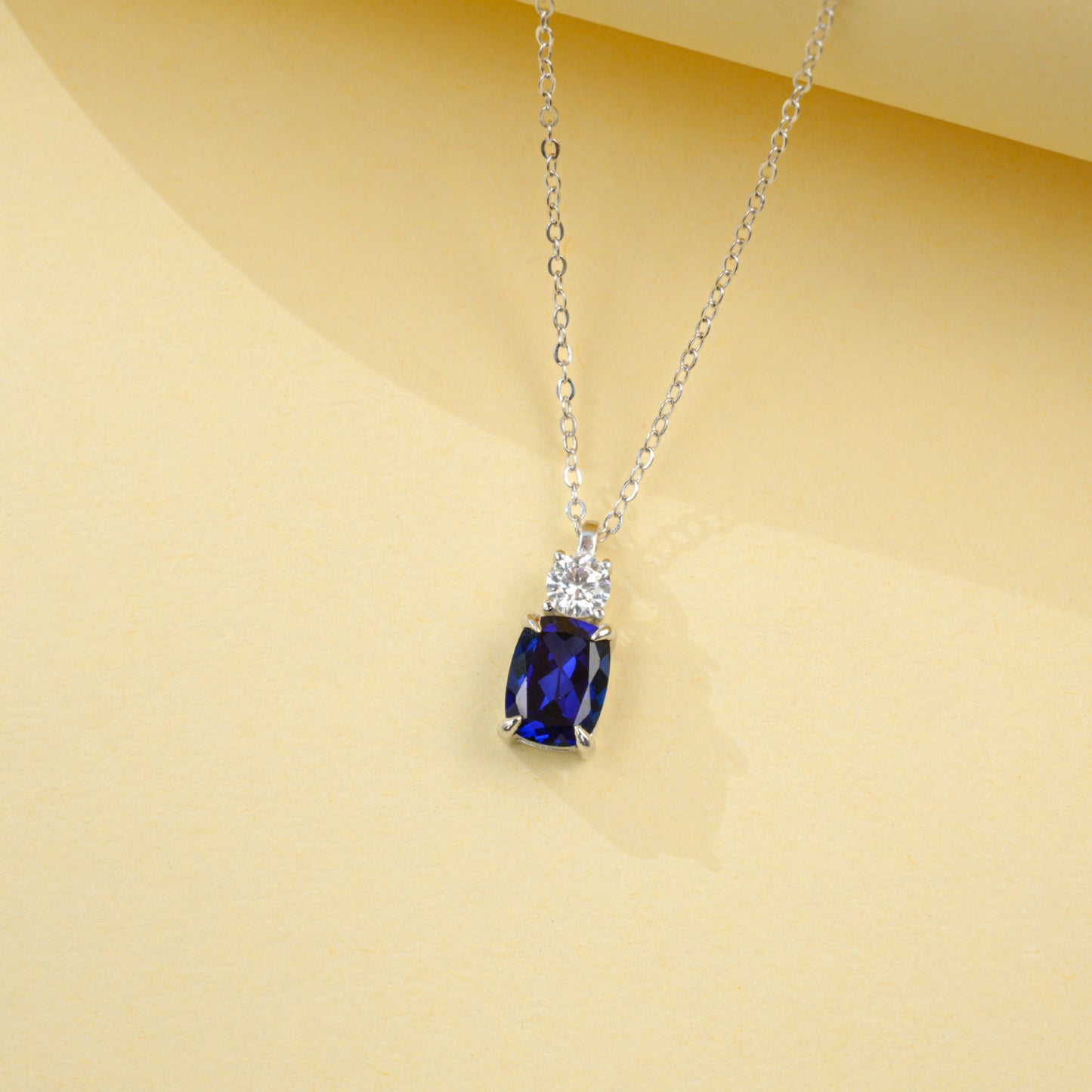 S925 Sterling Silver Lab Sapphire Necklace, Versatile Girlfriend Gift - Photo 3