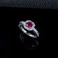 S925 Silver Round Lab Ruby Halo Ring, Vintage Engagement Anniversary - Photo 2