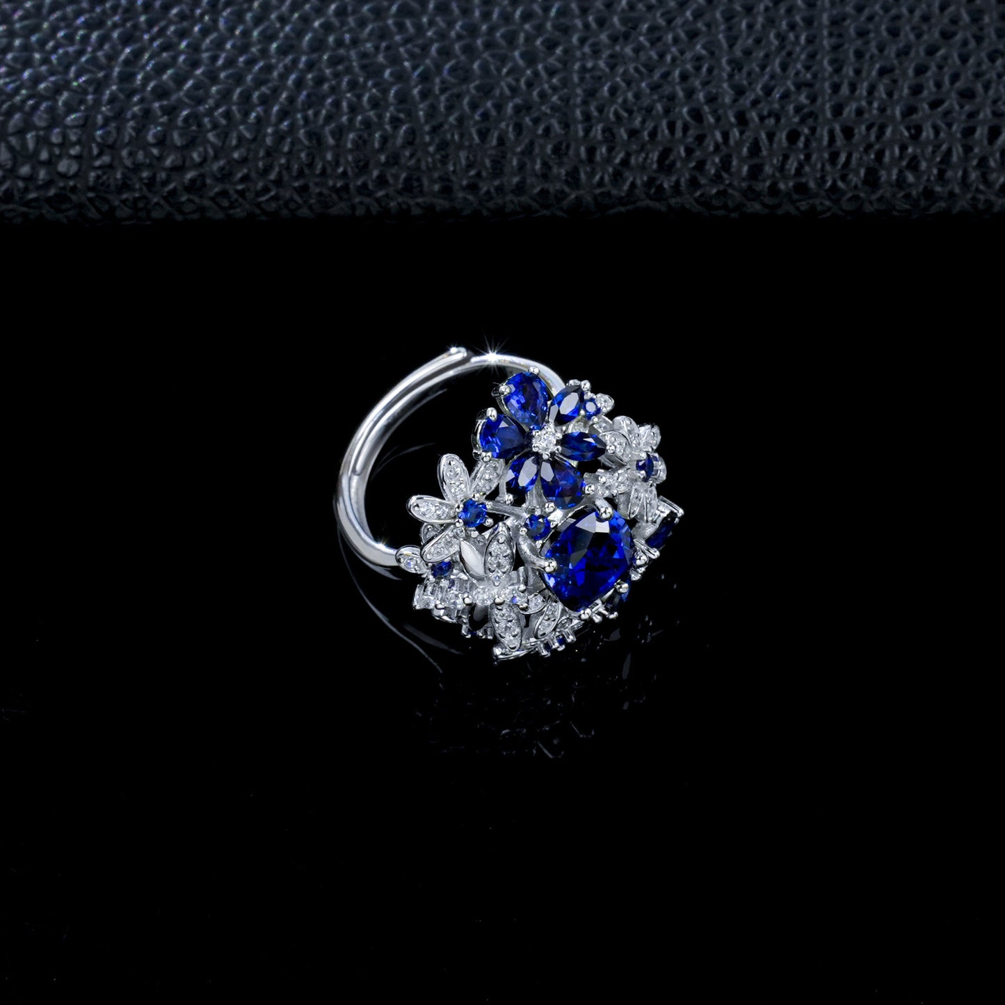 S925 Sterling Silver Lab Sapphire Ring 4-Claw Double-Side Full Diamond, Anniversary Versatile Elegant - Photo 3