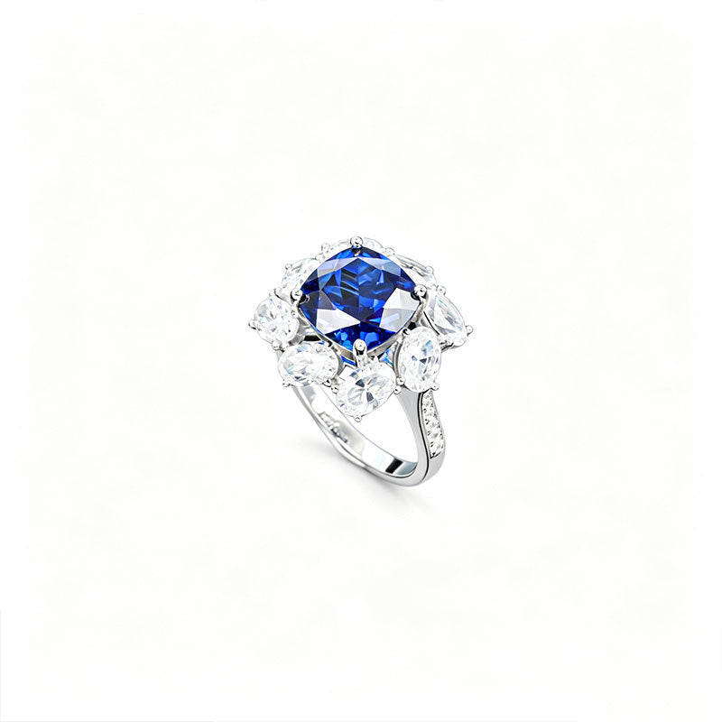 S925 Silver Lab Sapphire Sunflower Ring, Ring Anniversary Gift - Photo 5