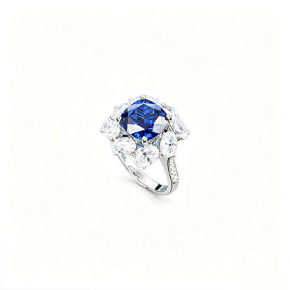 S925 Silver Lab Sapphire Sunflower Ring, Ring Anniversary Gift - Photo 5
