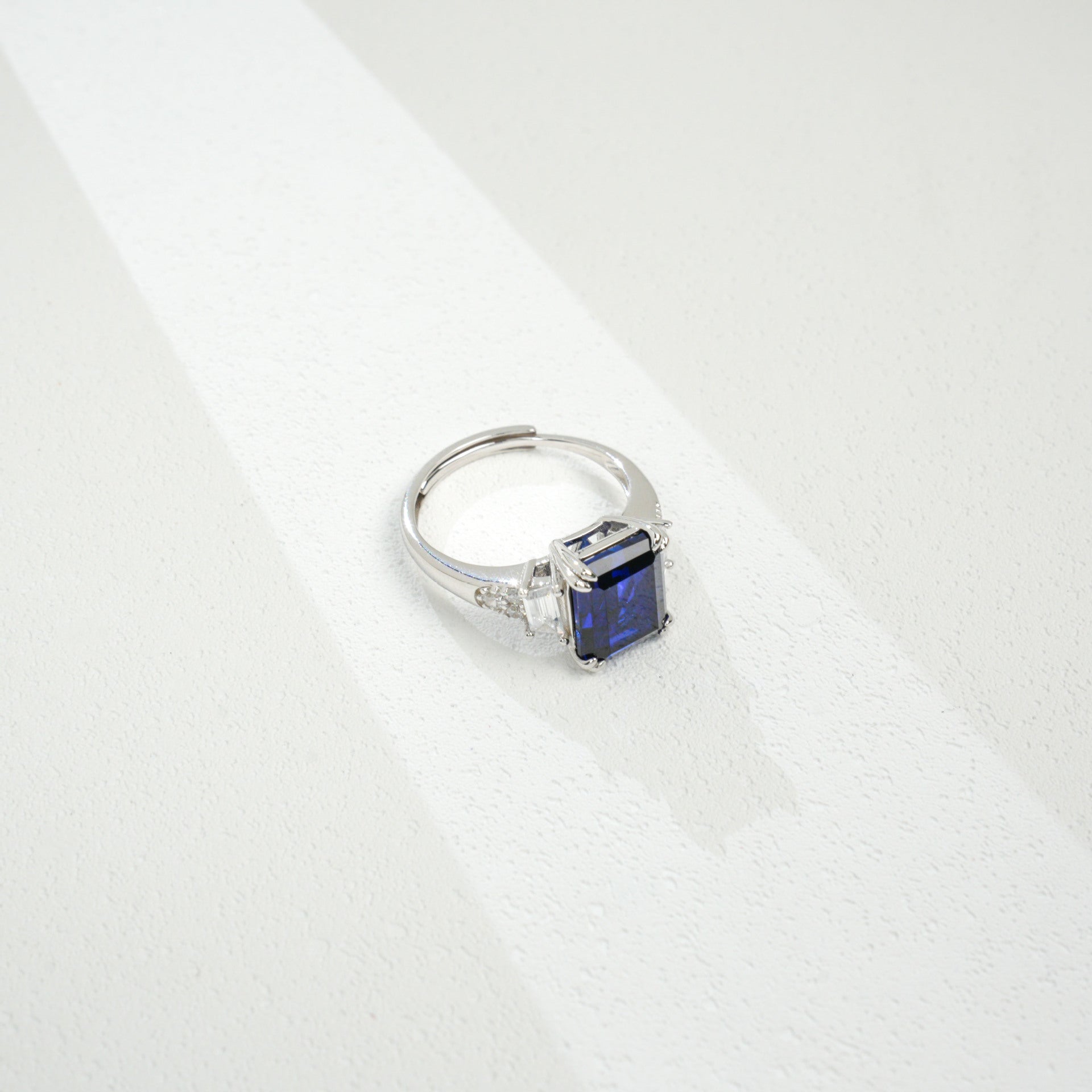 S925 Sterling Silver Square Lab Sapphire Ring, Premium Elegant - Photo 2