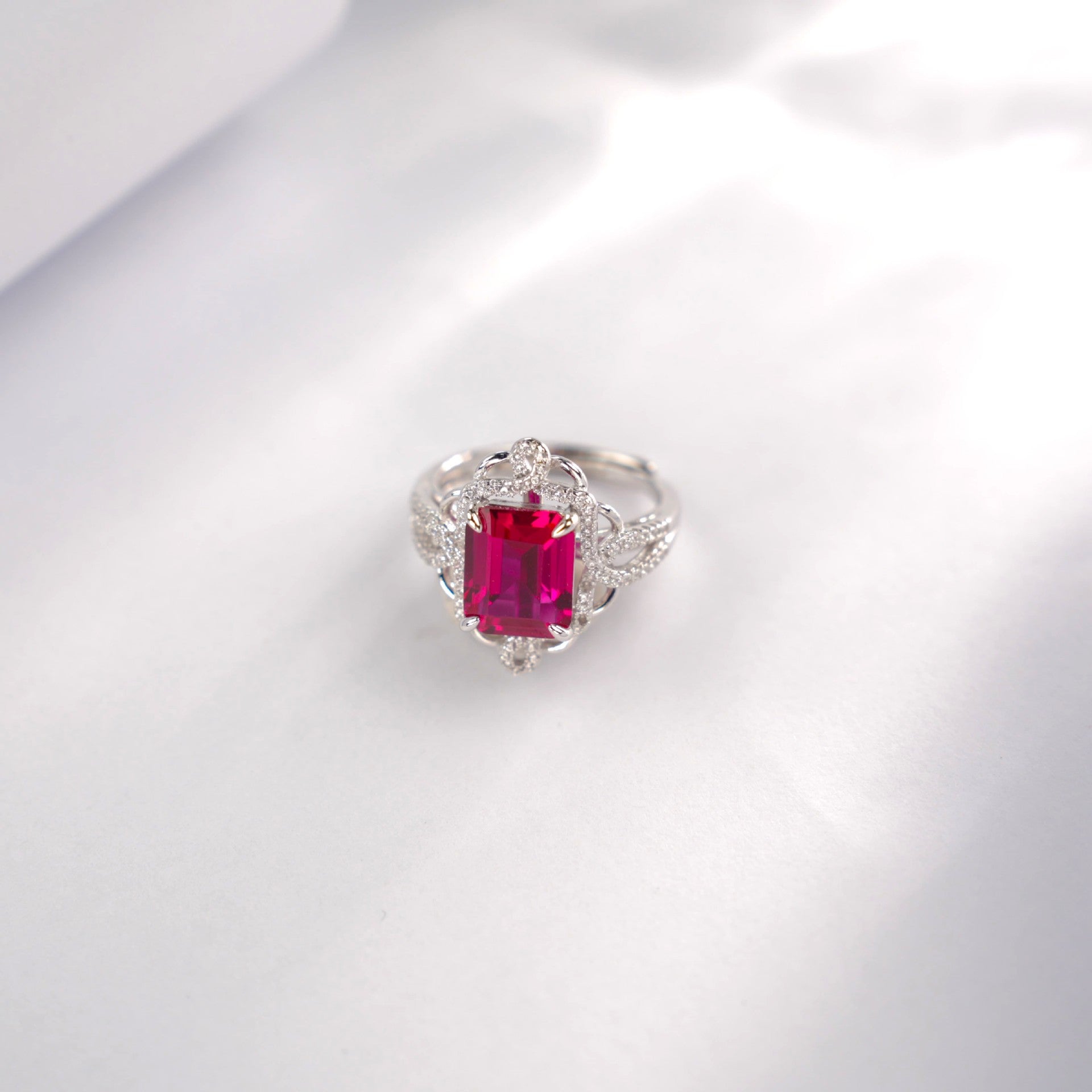 S925 Sterling Silver Lab Ruby Ring, Premium Anniversary Birthday - Photo 2