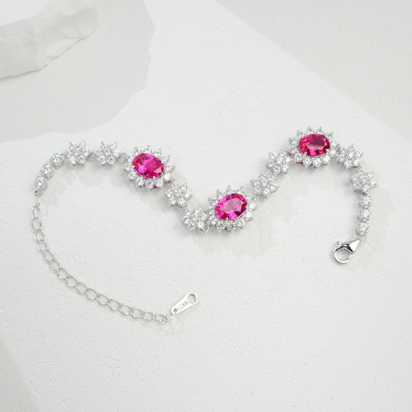 S925 Sterling Silver Lab Ruby Bracelet, Sparkling Versatile Gift - Photo 5