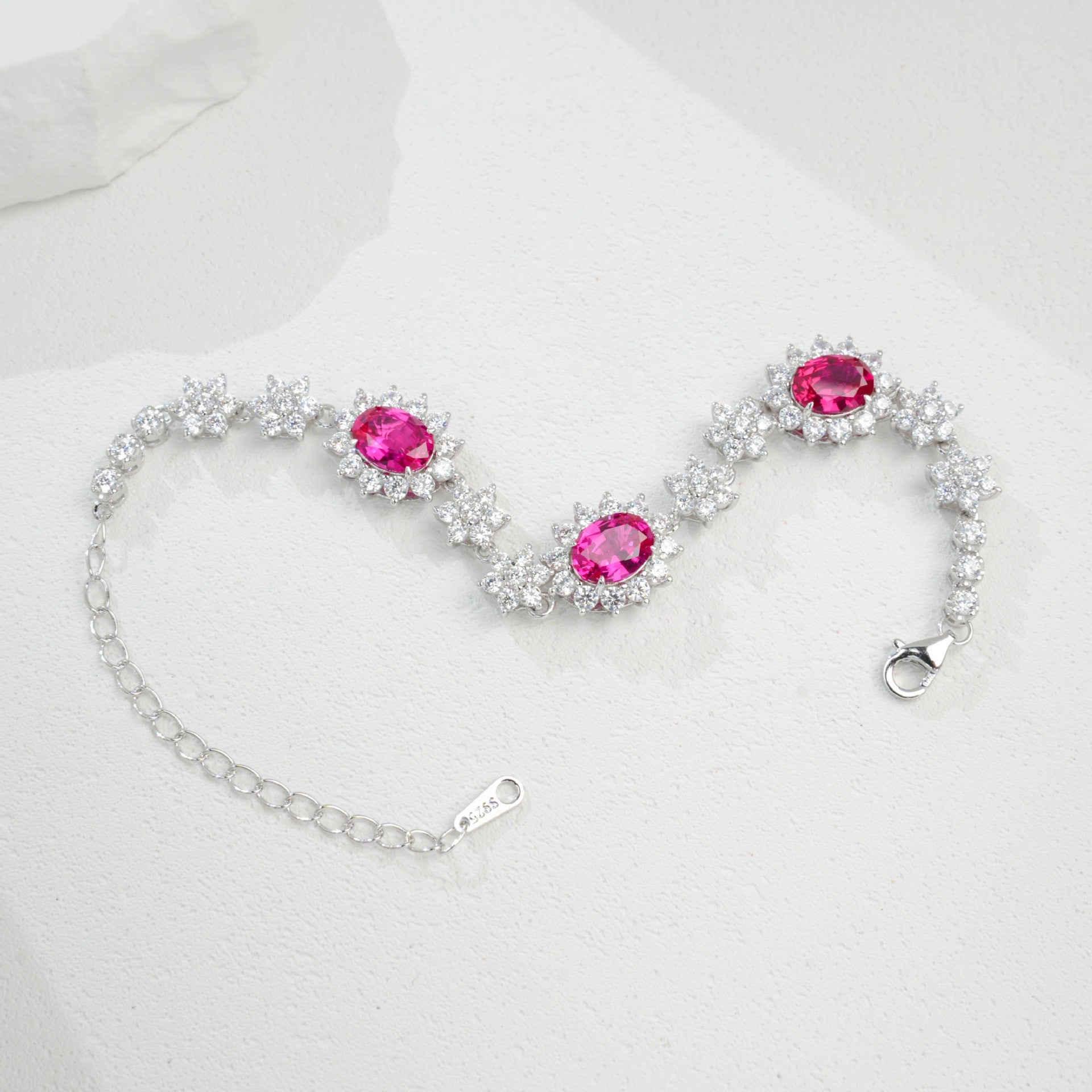 S925 Sterling Silver Lab Ruby Bracelet, Sparkling Versatile Gift - Photo 5