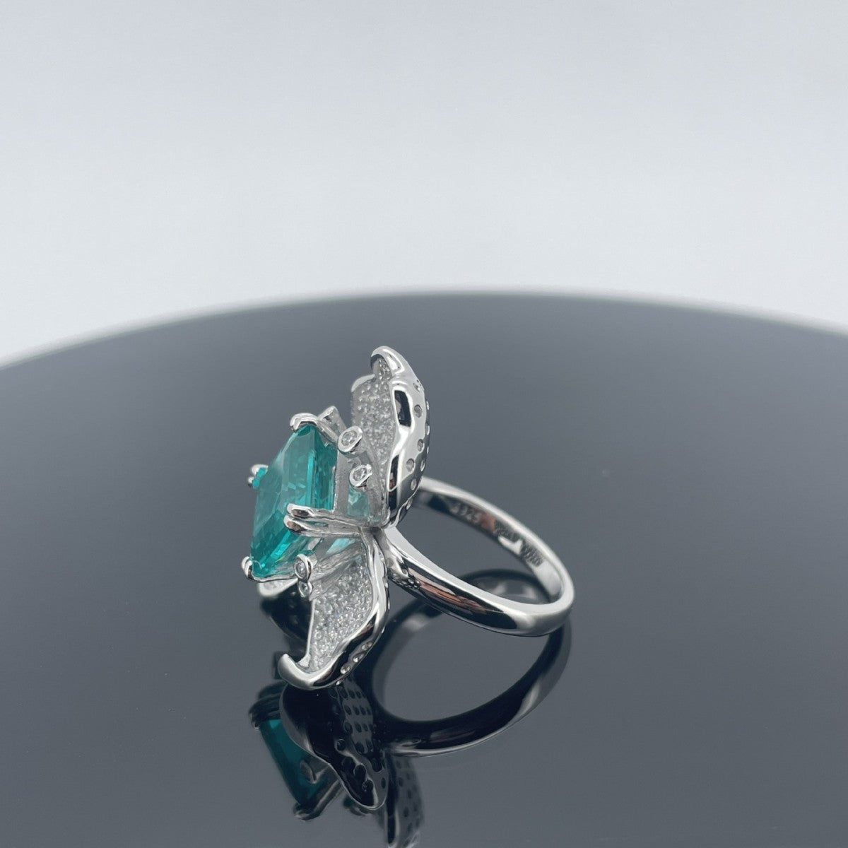 S925 Sterling Silver Paraiba Sapphire Flower Ring, Designer Versatile - Photo 3