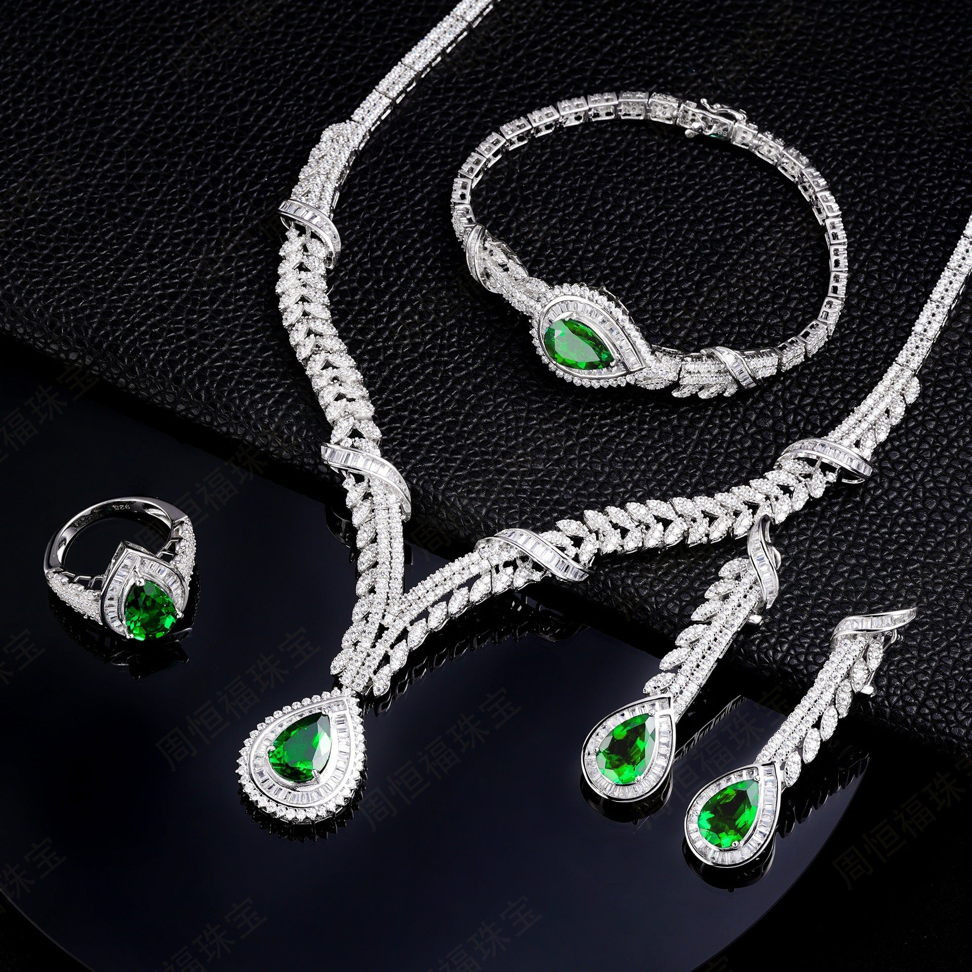 S925 Silver Emerald Teardrop Y-Shaped Layered Necklace, Versatile Vintage Wedding - Photo 3