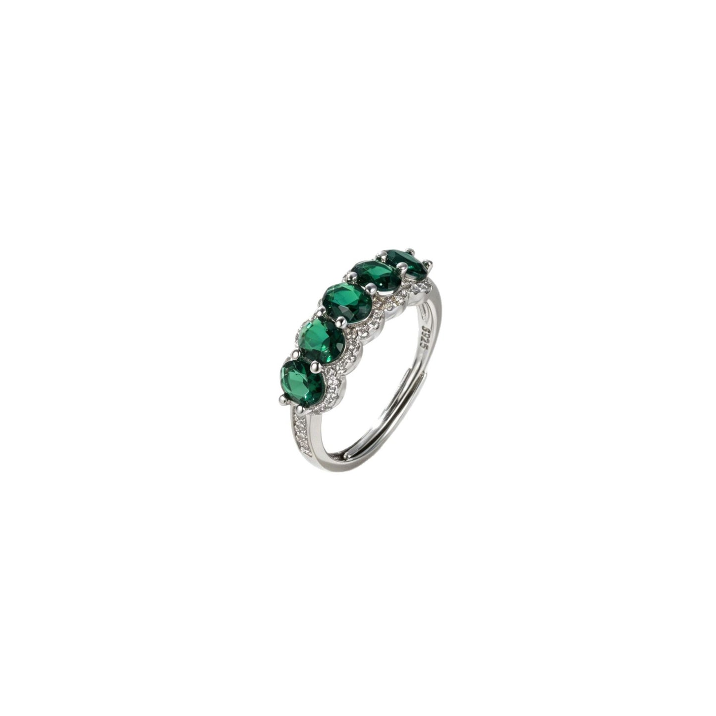 Lab Emerald Ring 925 Silver Micro-Set Green, Ring - Photo 5