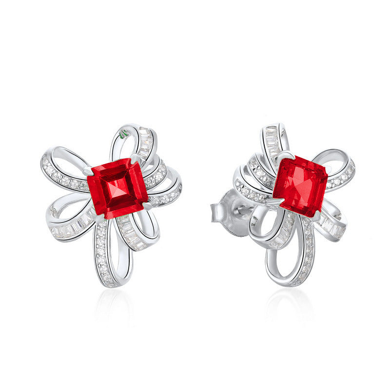 925 Sterling Silver Lab Ruby Earrings, Premium Designer - Photo 5