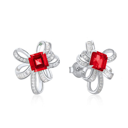 925 Sterling Silver Lab Ruby Earrings, Premium Designer - Photo 5