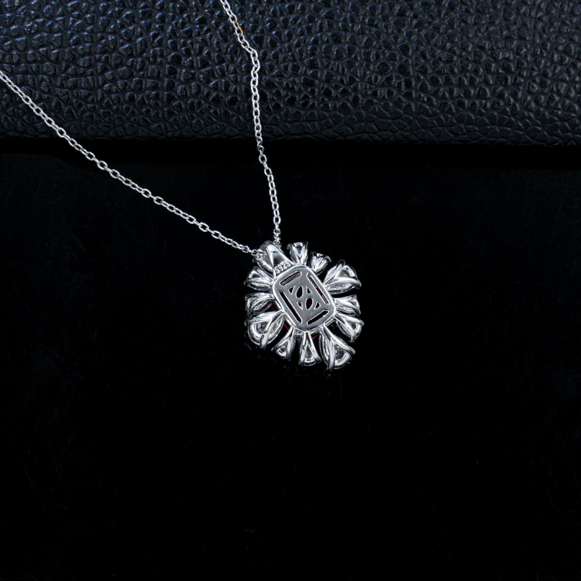 Flower Halo Pendant S925 Silver Pigeon Blood Ruby Centre Teardrop Stone Radiant Prong, Evening Gift - Photo 4