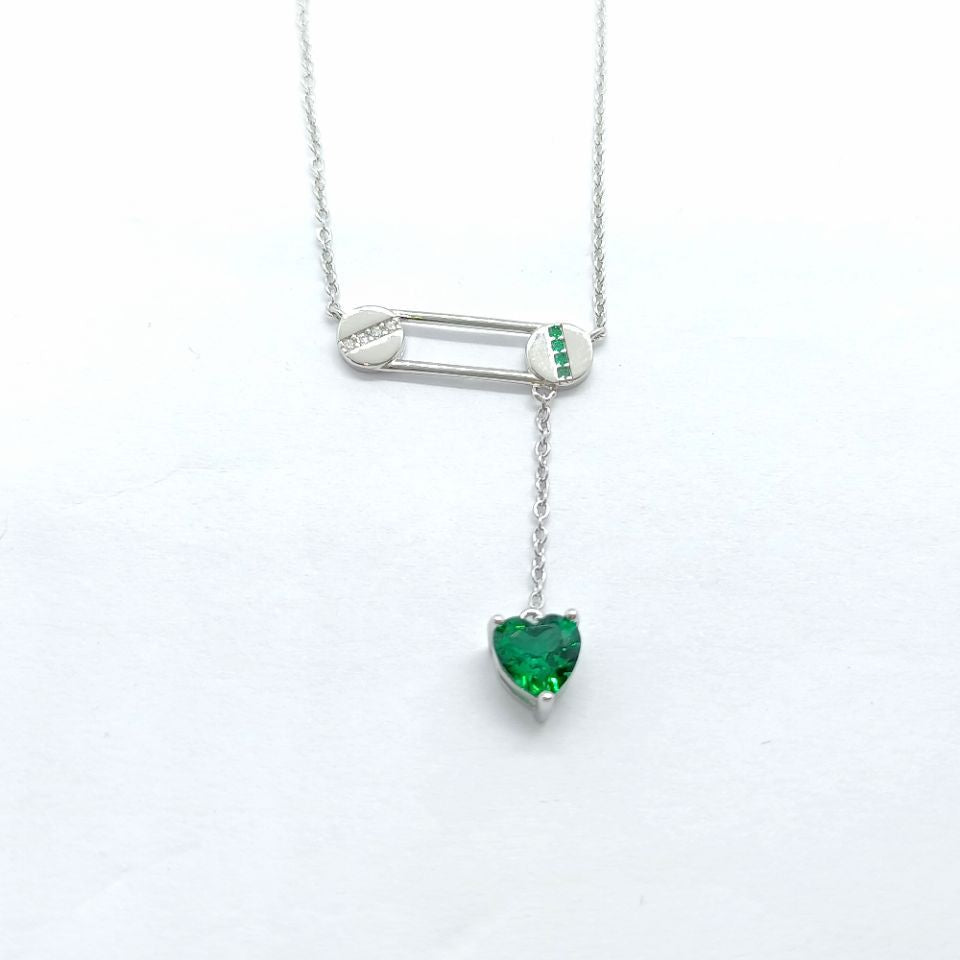 925 Sterling Silver Lab Emerald Heart Brooch Pendant Choker, Versatile - Photo 5