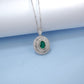 S925 Sterling Silver Emerald Oval Halo Necklace, Round Diamond Versatile - Photo 3