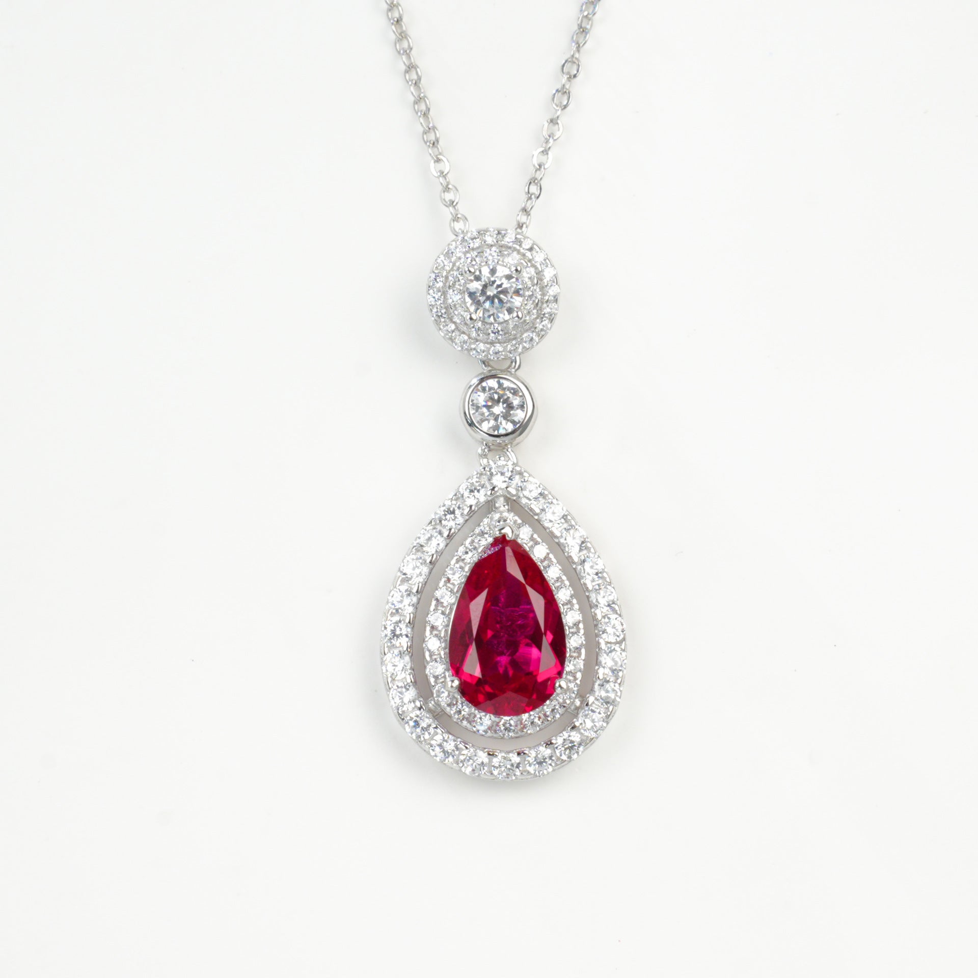 925 Sterling Silver Lab Ruby Necklace, Elegant Versatile Gift for Women - Photo 6