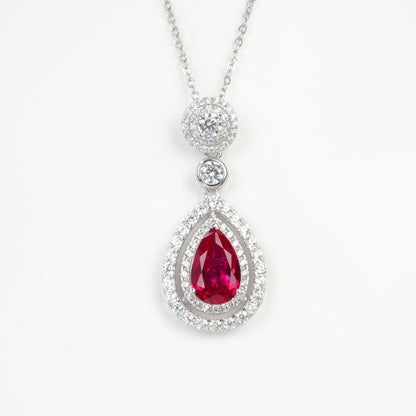 925 Sterling Silver Lab Ruby Necklace, Elegant Versatile Gift for Women - Photo 6