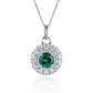 S925 Sterling Silver Lab Emerald French Halo Pendant Choker, Delicate Premium - Photo 5