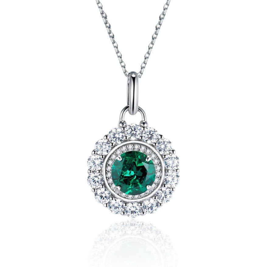 S925 Sterling Silver Lab Emerald French Halo Pendant Choker, Delicate Premium - Photo 5