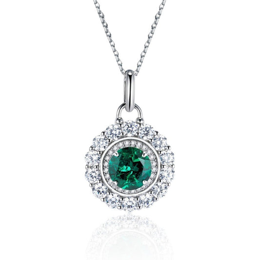 S925 Sterling Silver Lab Emerald French Halo Pendant Choker, Delicate Premium - Photo 5