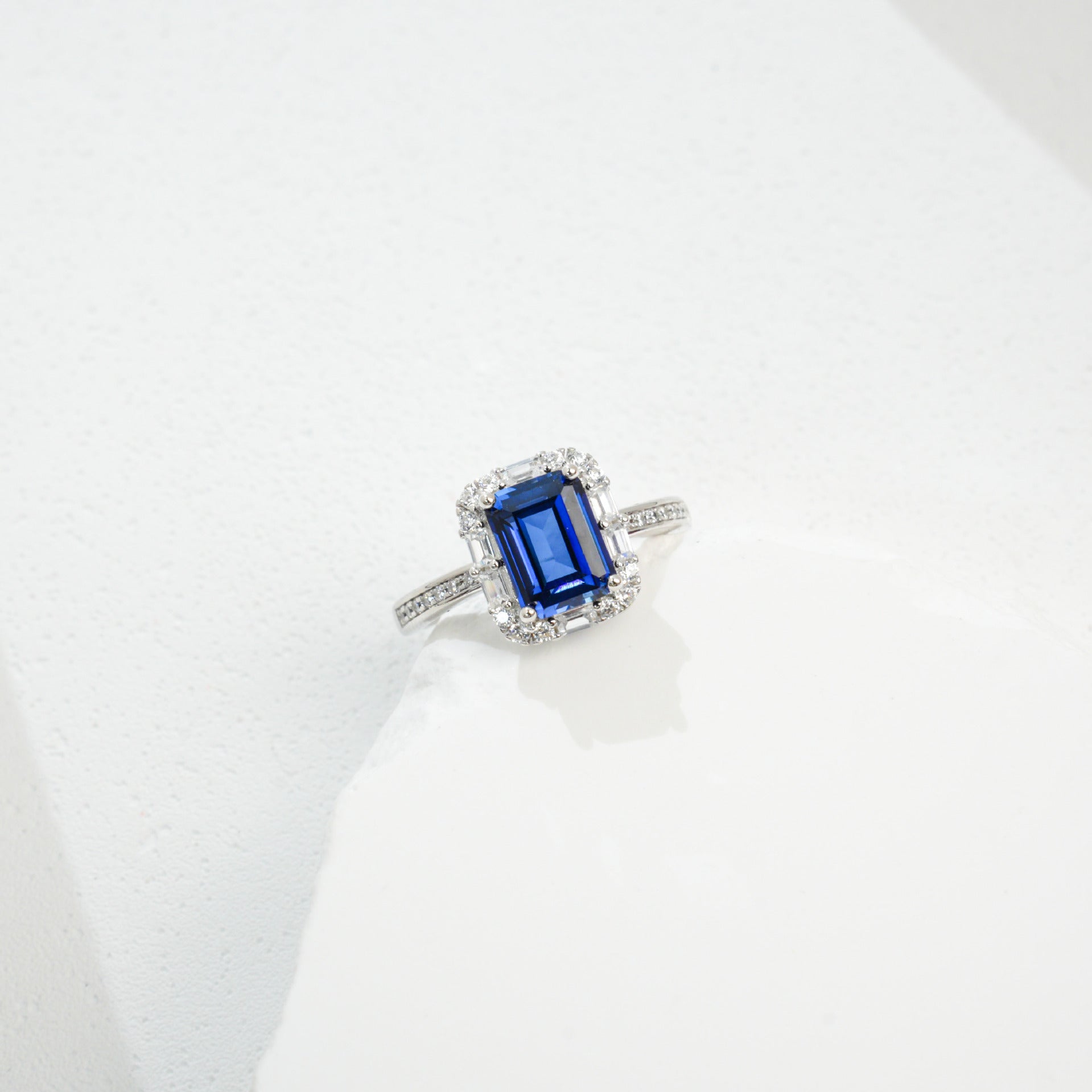 S925 Sterling Silver Square Sapphire Ring, Unique Elegant - Photo 3