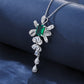 S925 Sterling Silver Lab Emerald Bowknot Tassel Teardrop Necklace, for Women - Photo 2