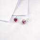 S925 Sterling Silver Lab Ruby Heart Halo Earrings, Date Versatile - Photo 3