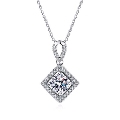 S925 Sterling Silver Lab Diamond Square Halo Necklace, Premium - Photo 5