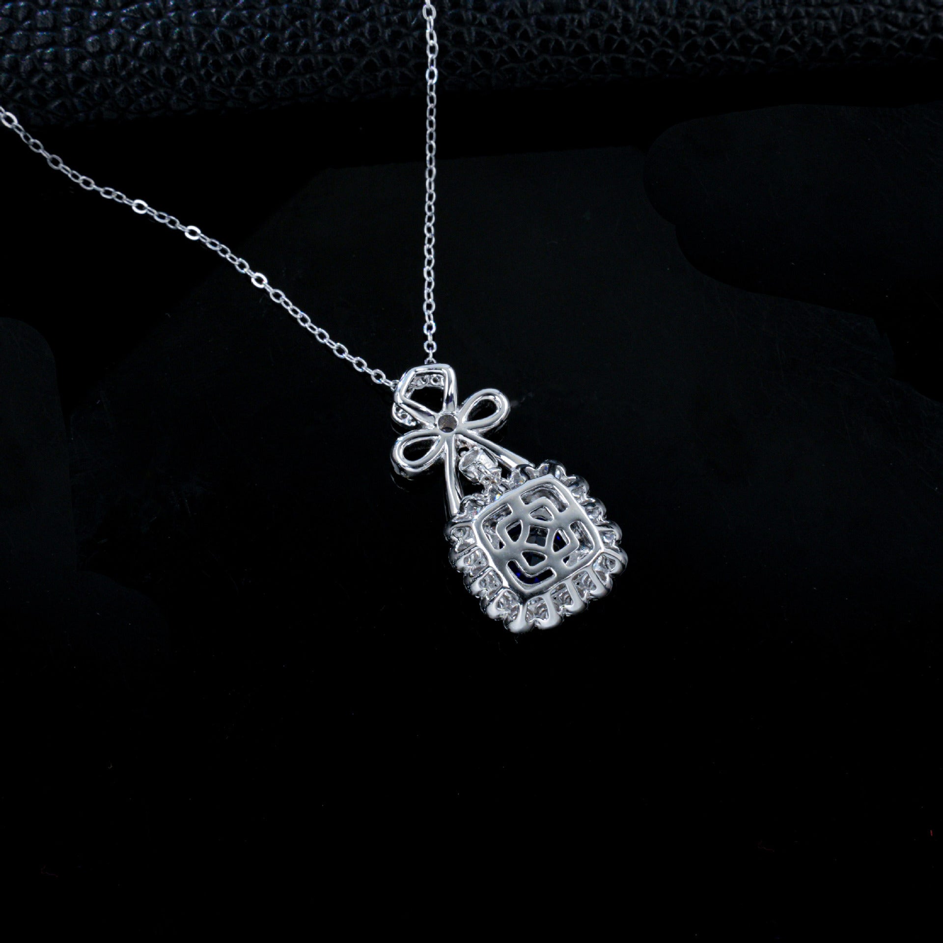 S925 Lab Sapphire Necklace Sterling Silver Elegant Premium Pendant - Photo 3