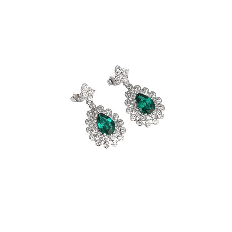 S925 Sterling Silver Lab Emerald Earrings, Simple Versatile Teardrop - Photo 1