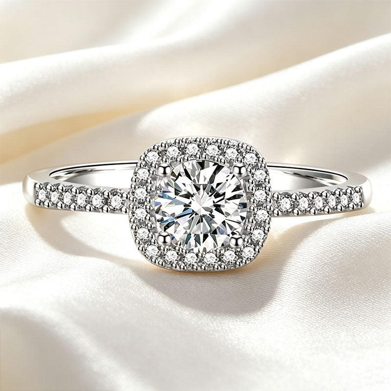 S925 Silver Square Halo Ring, Cushion Full Diamond - Photo 3