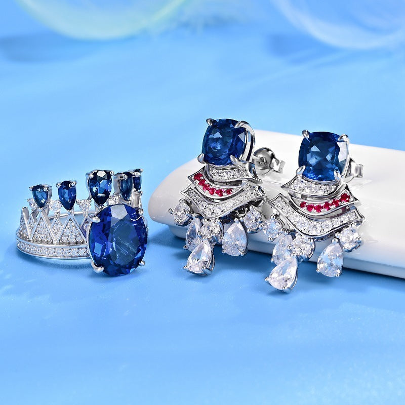 Lab Sapphire Crown Ring S925 Silver Premium Jewellery, Vintage Design Ring - Photo 4