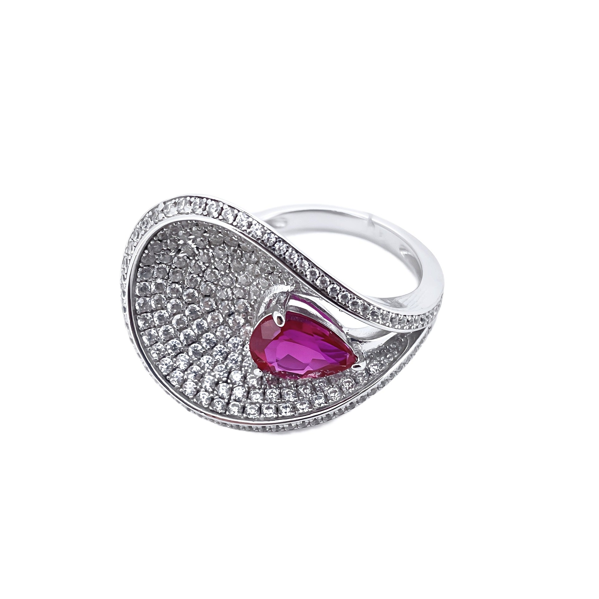S925 Silver Ruby Teardrop Adjustable Ring, Vintage Versatile Gift - Photo 4