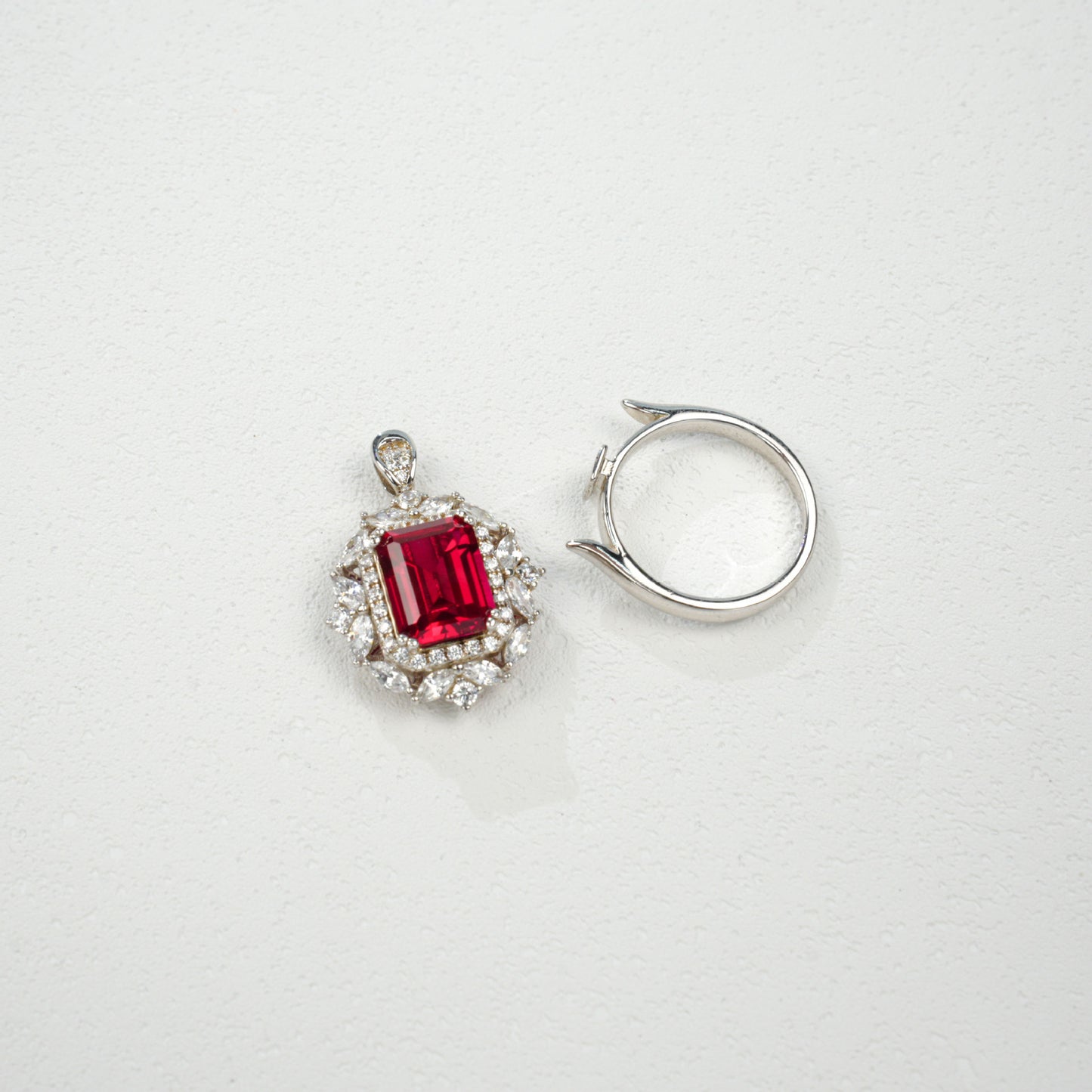 925 Silver Lab Ruby Ring-Necklace 2-in-1 Diamond Jewellery, Luxurious Premium Vintage - Photo 2