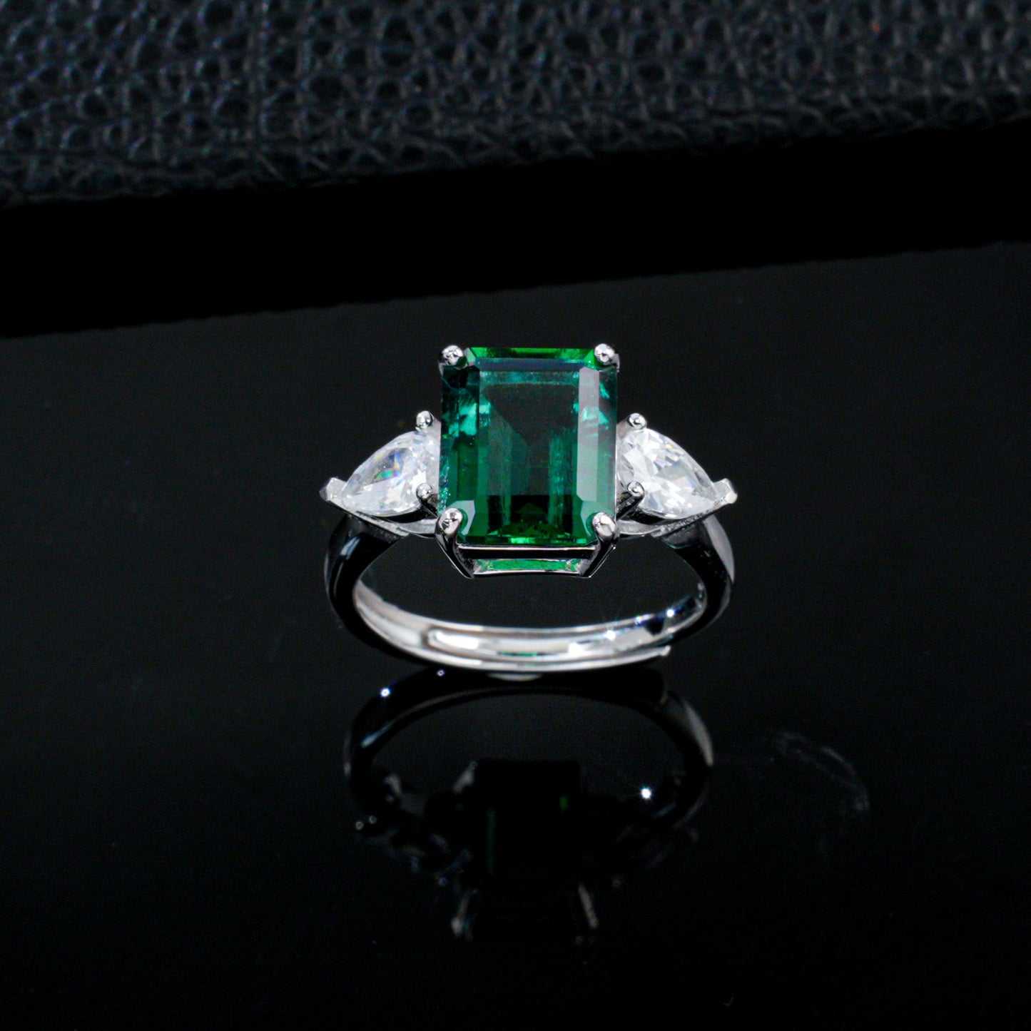 S925 Sterling Silver Lab Emerald Ring for Women, Minimalist Adjustable - Photo 3