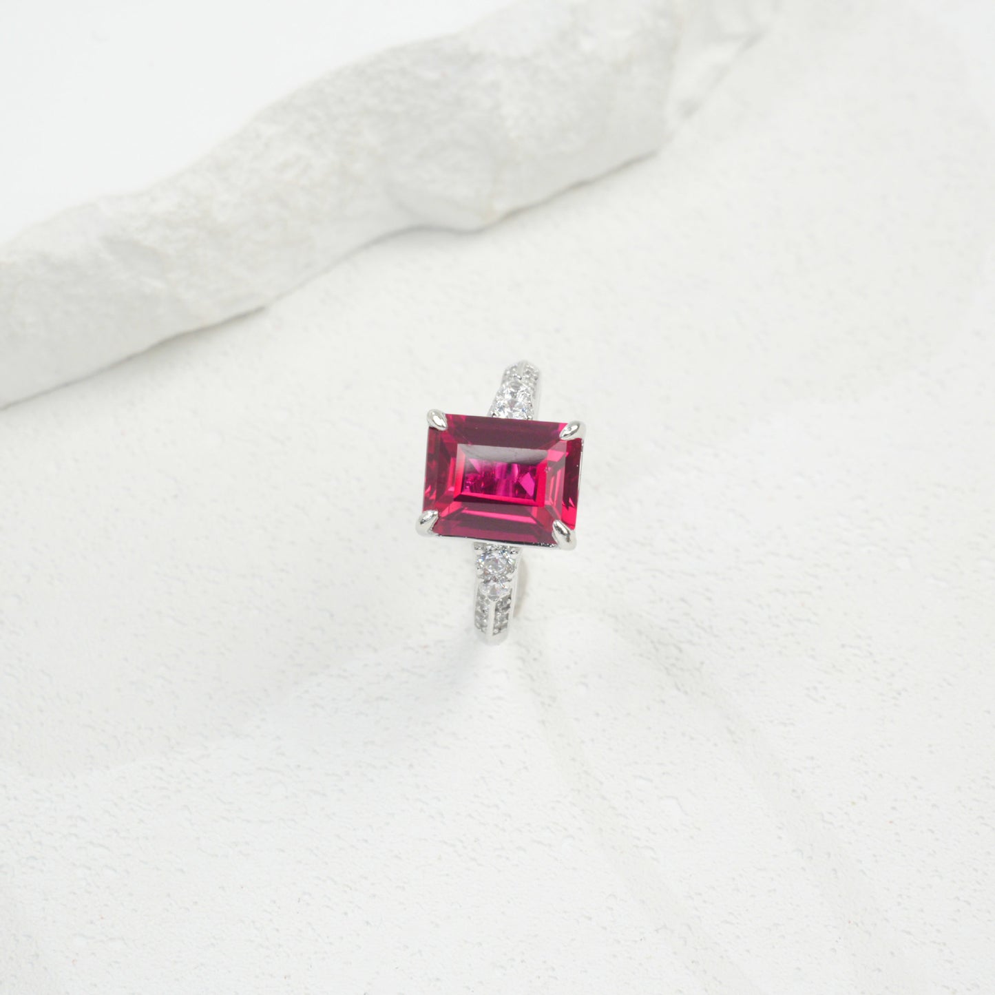 S925 Silver Lab Ruby Ring 4-Claw Double-Side Full Diamond, Anniversary Versatile Elegant - Photo 3