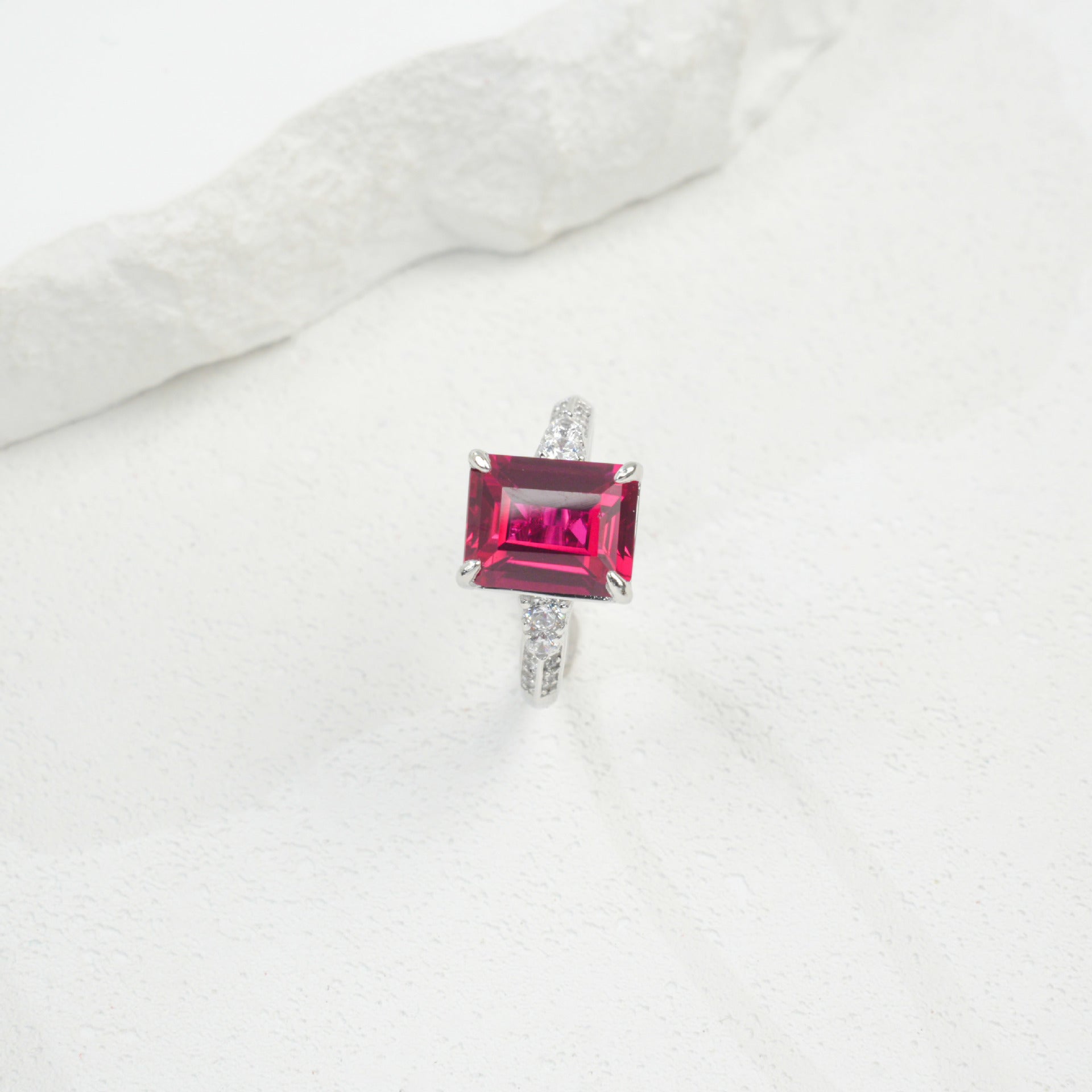 S925 Silver Lab Ruby Ring 4-Claw Double-Side Full Diamond, Anniversary Versatile Elegant - Photo 3