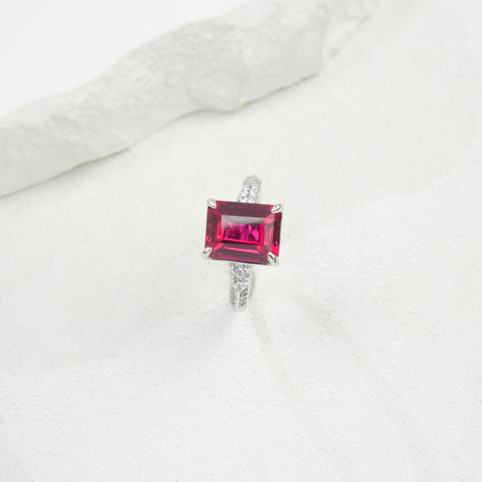 S925 Silver Lab Ruby Ring 4-Claw Double-Side Full Diamond, Anniversary Versatile Elegant - Photo 3