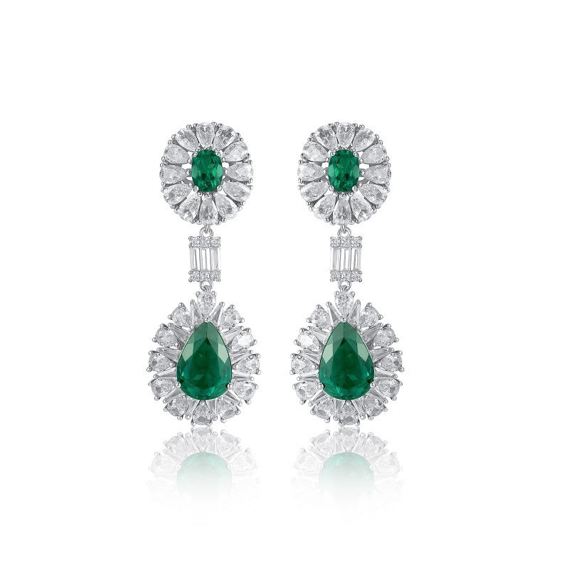 Lab Emerald Earrings 925 Silver Premium Elegant Bold Oval Teardrop - Photo 5